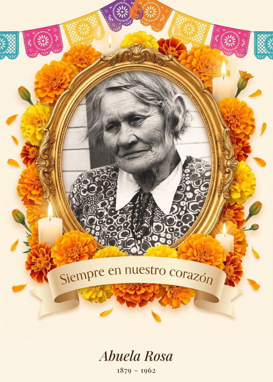 Tarjeta para el altar de Abuela Rosa